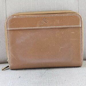 Kitamura Wallet Tan Leather Bifold Card Holder Zip Around Coin Pocket Purse